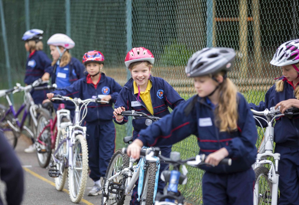 Pupils doing Cycling proficiency lesson